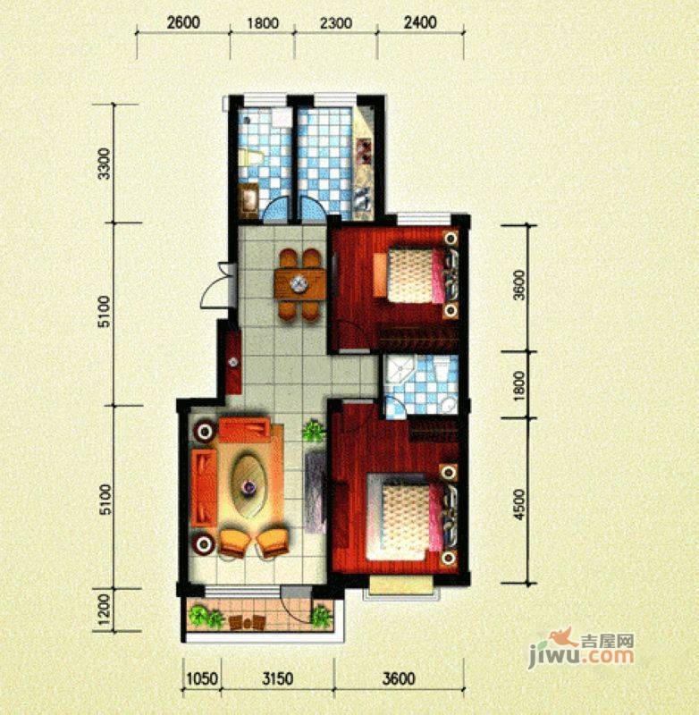 南郡天下2室2厅2卫108㎡户型图