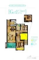 路劲诺丁山3室2厅1卫87.7㎡户型图