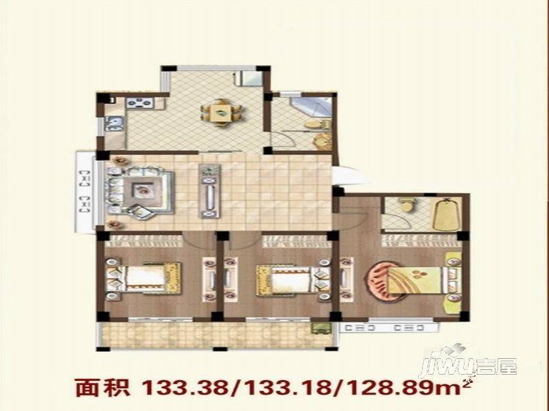 润丰幸福园3室2厅1卫133㎡户型图