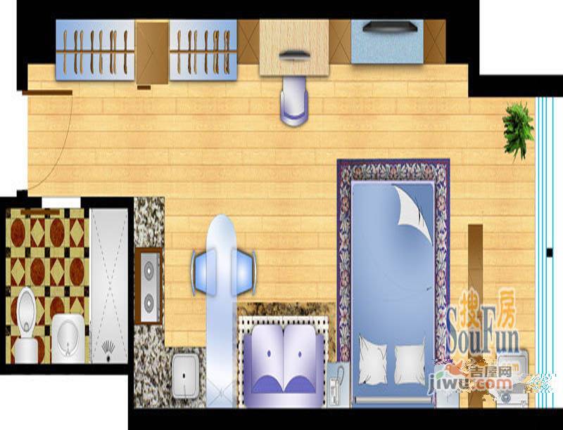 亚太SOHO国际1室1厅1卫48㎡户型图