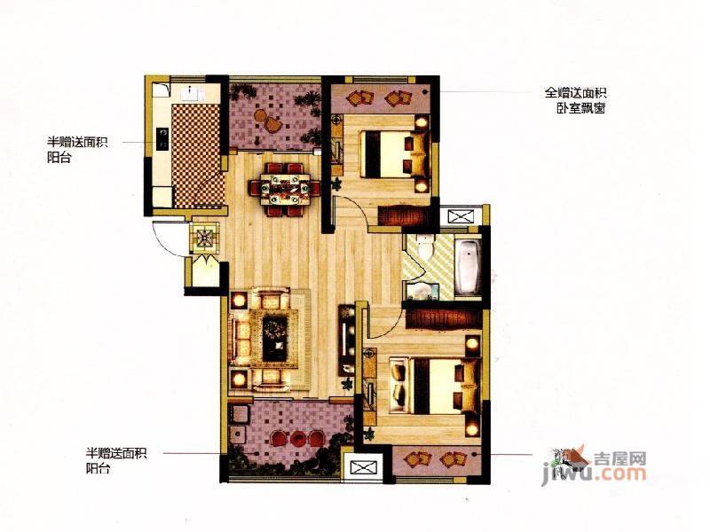 绿地启航社2室2厅1卫91㎡户型图