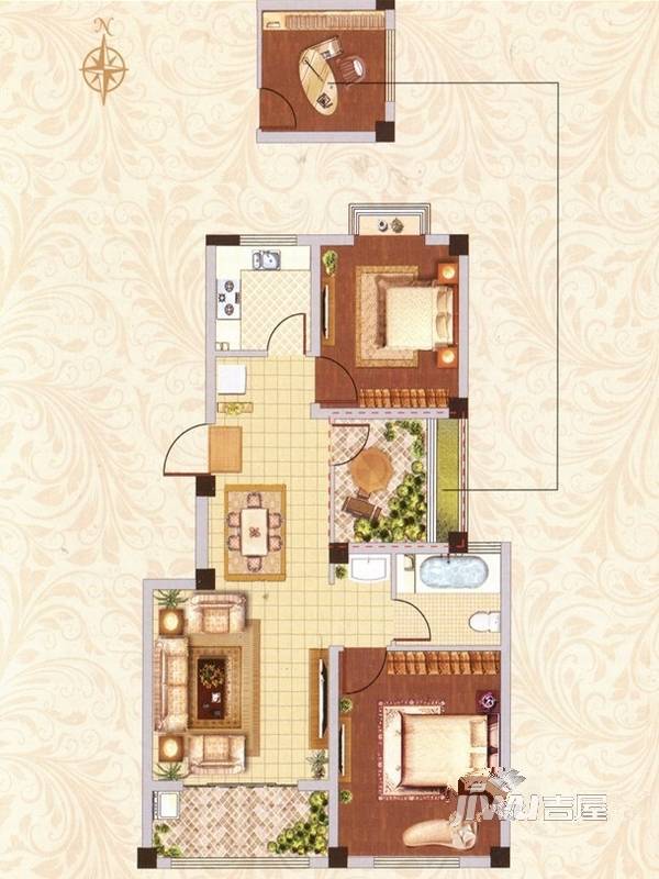 泰和铭庭2室2厅1卫84.5㎡户型图