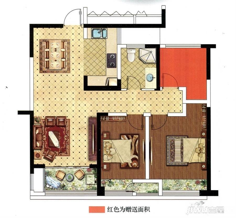 青年汇公寓银座3室2厅1卫92.9㎡户型图