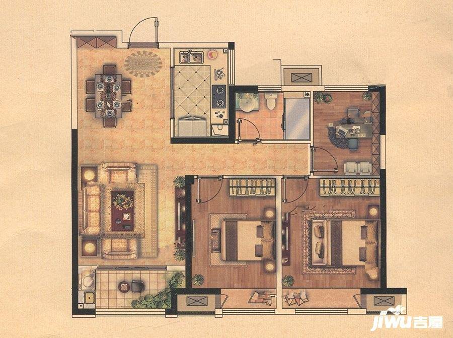 中南御锦城3室2厅1卫98㎡户型图