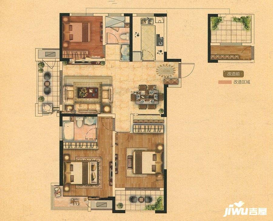 中南御锦城3室2厅2卫122㎡户型图