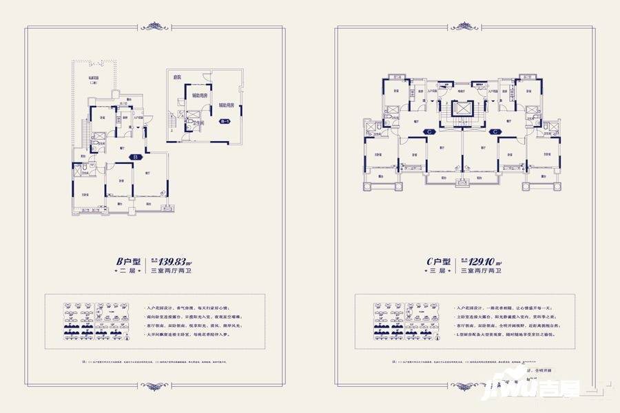 阜阳恒大御景3室2厅2卫129.1㎡户型图