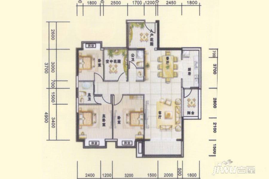天香国际3室2厅2卫125.3㎡户型图