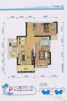 海湾1号2室2厅1卫77.1㎡户型图