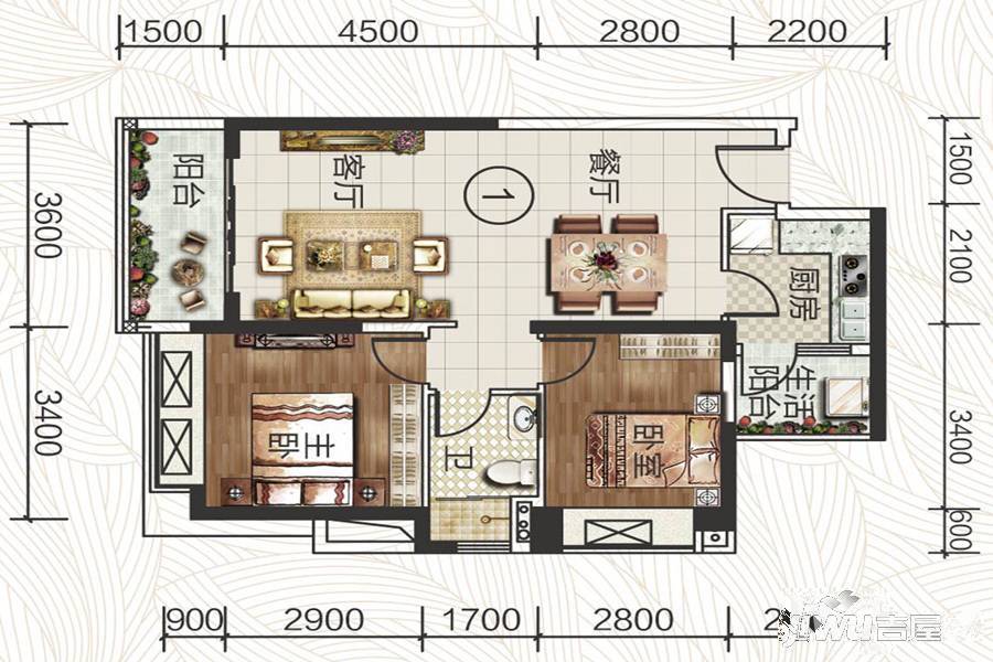 建华翡翠城②期樾江府3室2厅2卫91㎡户型图