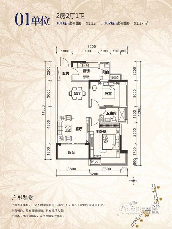 中集国际城2室2厅1卫91㎡户型图