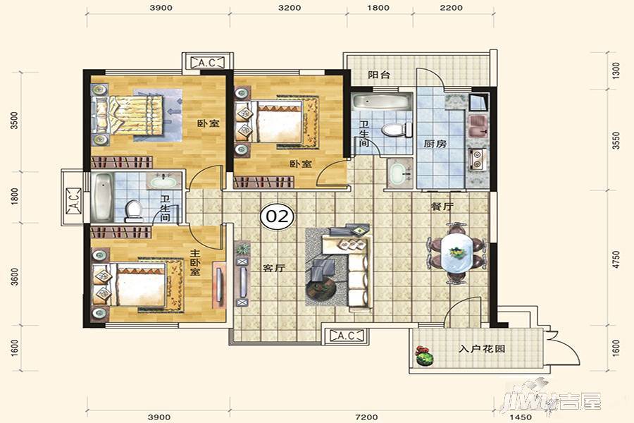 君怡花园3室2厅2卫120㎡户型图