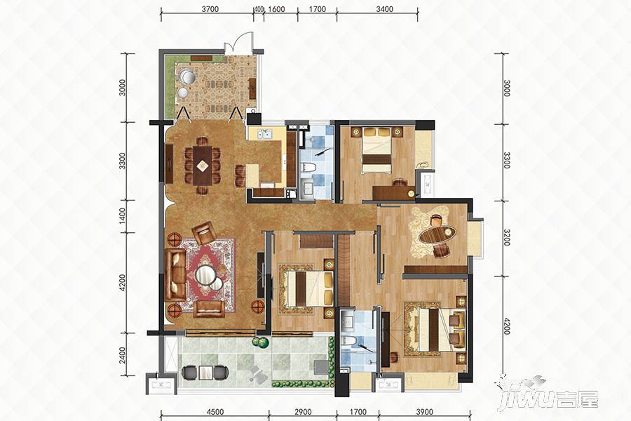 恒隆共青湖山庄4室2厅2卫160㎡户型图