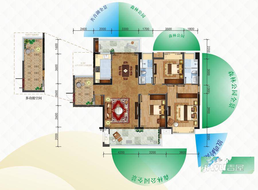 恒隆共青湖山庄3室2厅2卫149㎡户型图