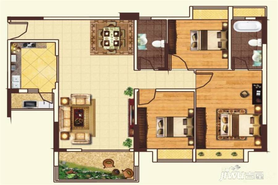 阳东幸福家园3室2厅2卫105㎡户型图