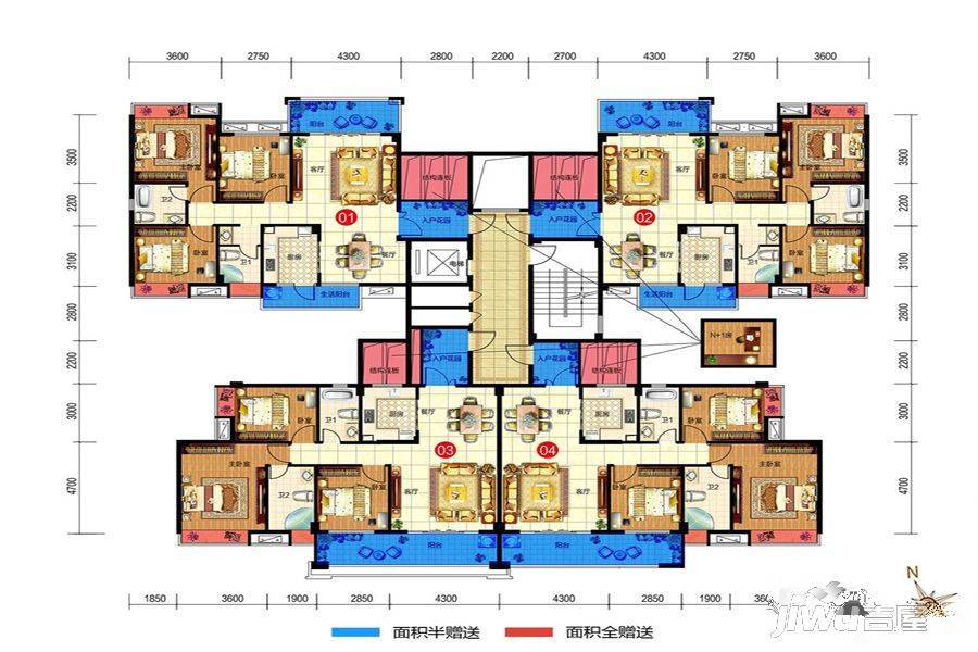 宏强时代3室2厅2卫109㎡户型图