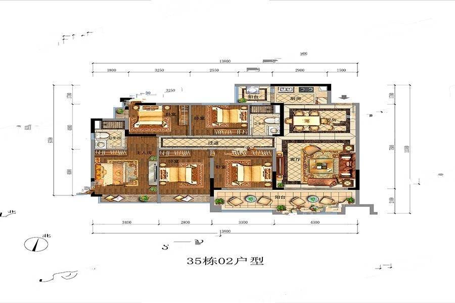 东湖御苑5室2厅2卫142.2㎡户型图