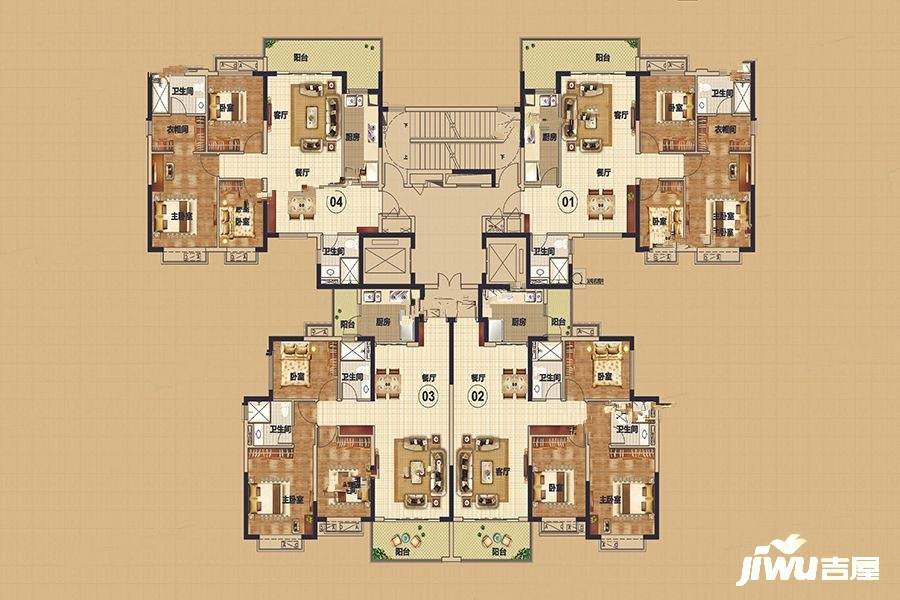 阳江恒大悦龙府4室2厅2卫150㎡户型图