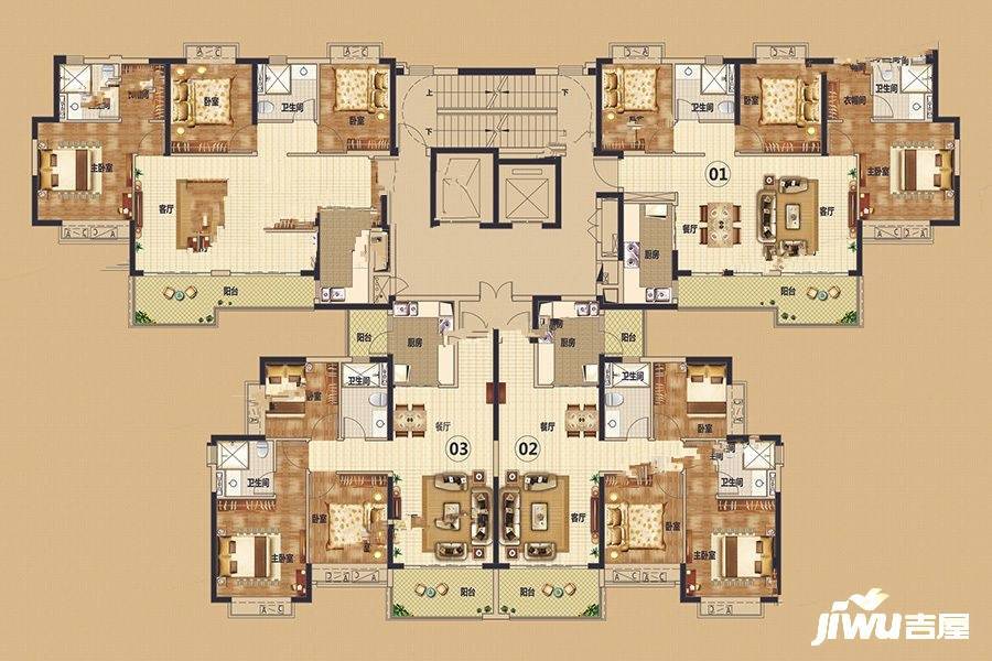 阳江恒大悦龙府3室2厅2卫121㎡户型图