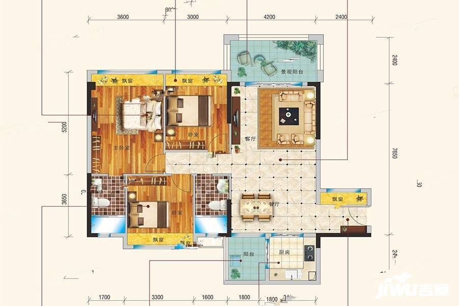 万辉中央豪园3室2厅2卫116㎡户型图