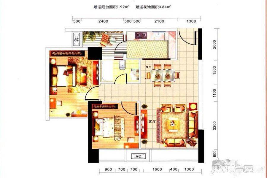 福朋国际2室2厅1卫70㎡户型图