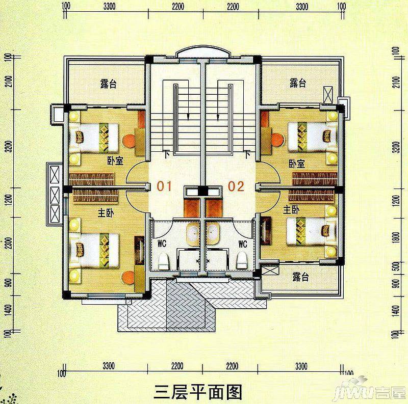 碧桂园如山湖城2室2厅1卫88㎡户型图