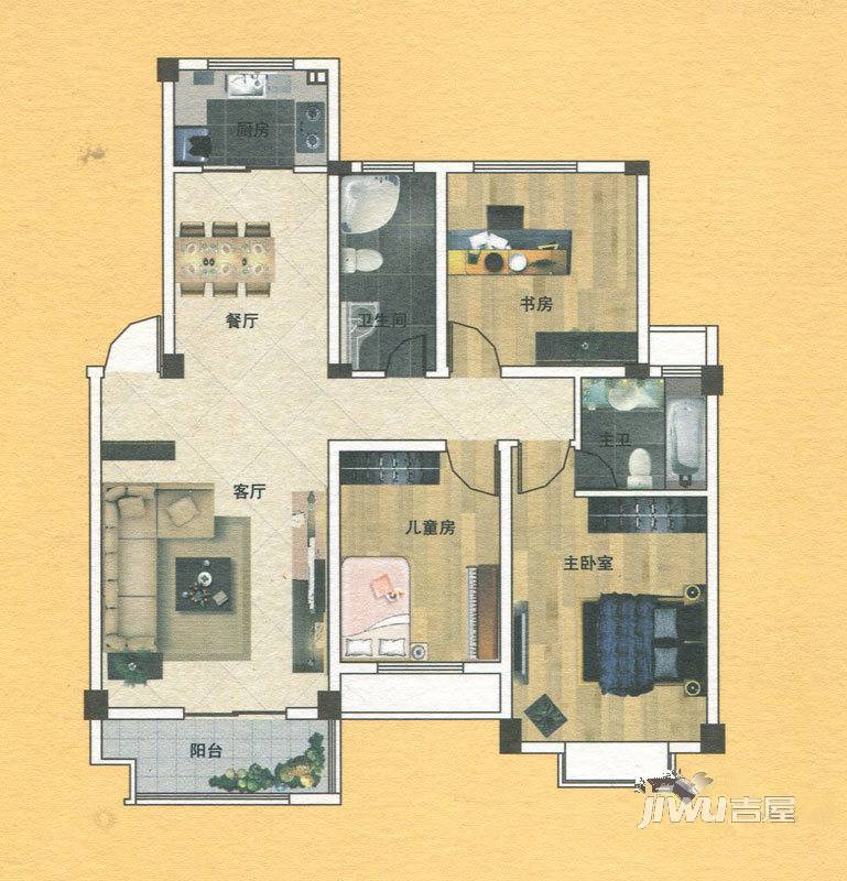 蓝实城市广场3室2厅2卫120㎡户型图