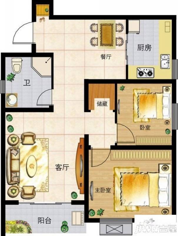 山鹰香榭美地2室2厅1卫92㎡户型图