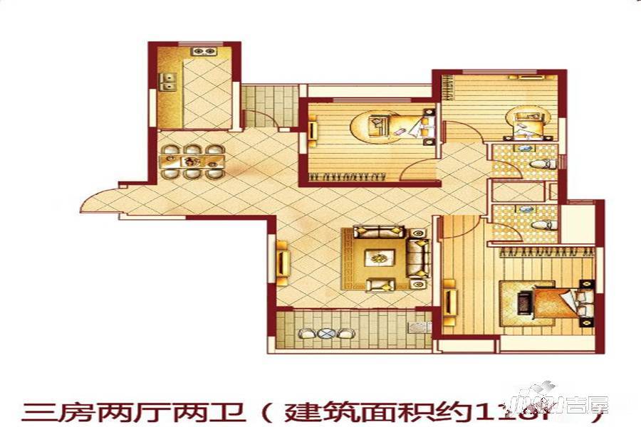 恒大御景湾3室2厅2卫118㎡户型图