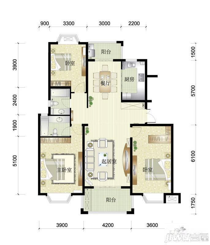 碧瑶花园3室2厅2卫148㎡户型图