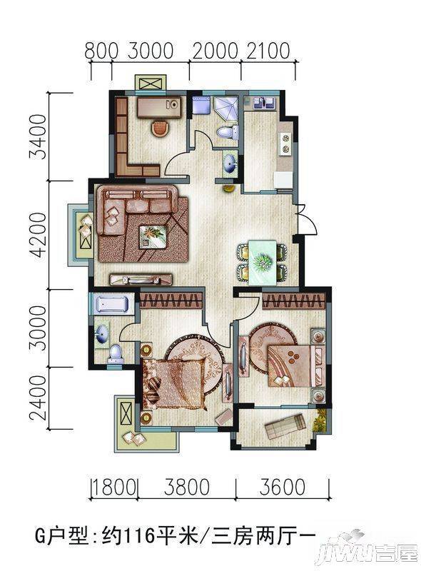 林景雅园3室2厅2卫116㎡户型图