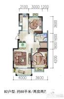 林景雅园2室2厅1卫88㎡户型图