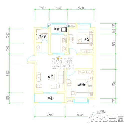 雨山美地2室2厅1卫88㎡户型图