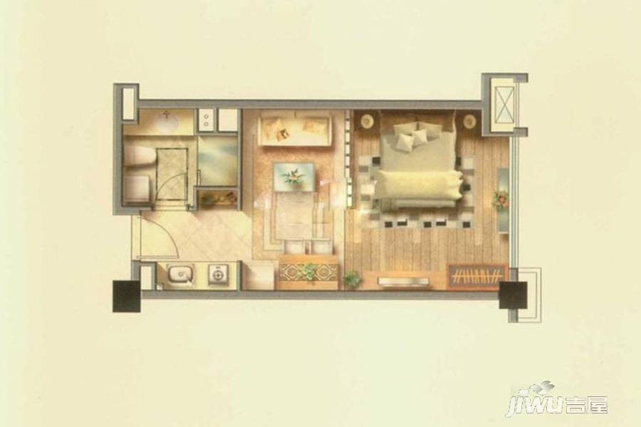 复地新都国际1室1厅1卫47㎡户型图