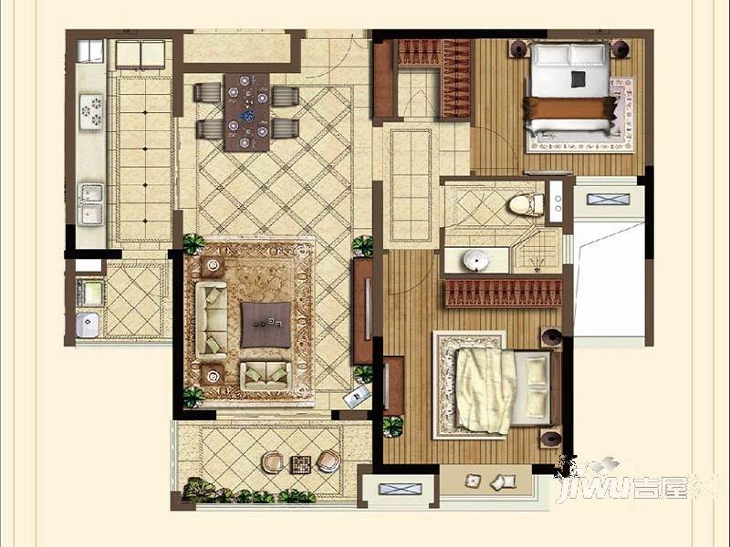 中海凤凰熙岸2室2厅1卫81.2㎡户型图