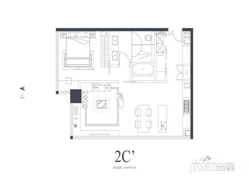 LAVITA长江会1室1厅1卫107㎡户型图