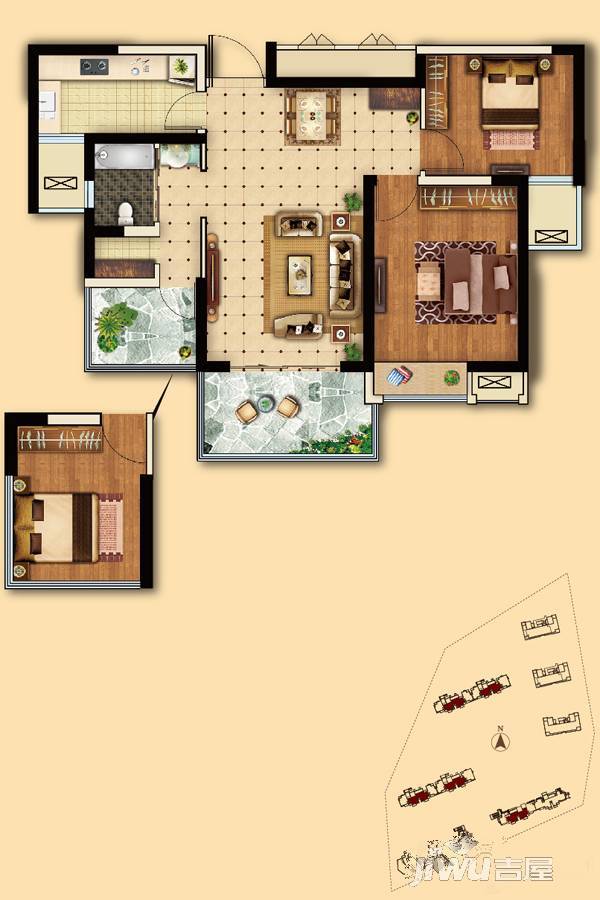 电建地产海赋尚城3室2厅1卫86㎡户型图