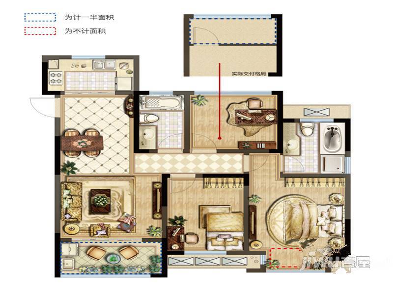 紫金上品苑3室2厅1卫109㎡户型图