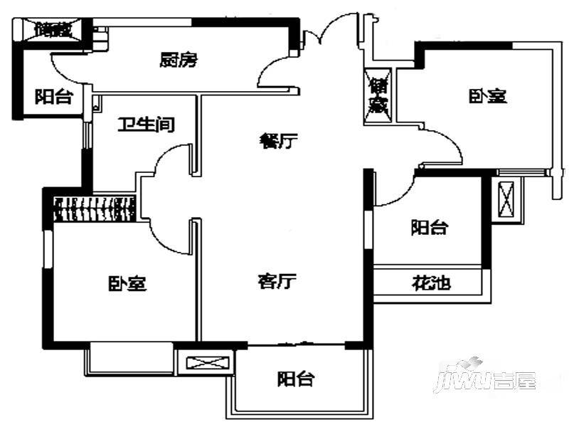 富力十号2室2厅1卫91㎡户型图