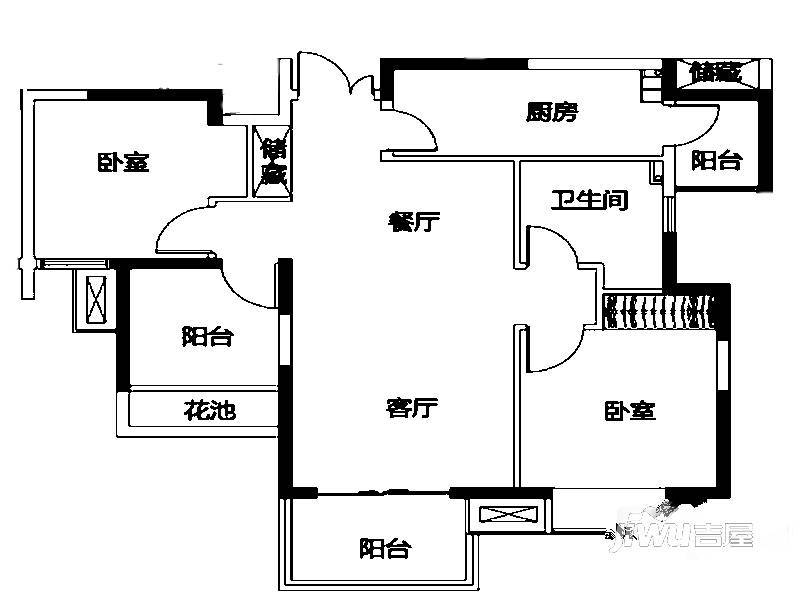 富力十号2室2厅1卫91㎡户型图