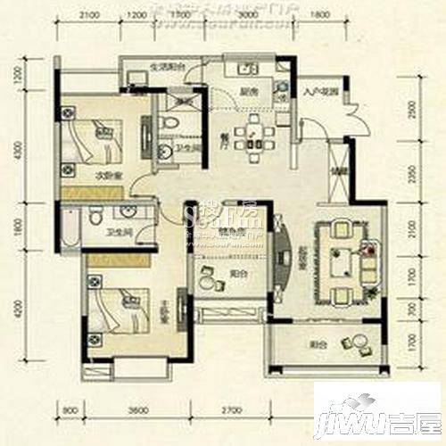 北江锦城3室2厅2卫115.2㎡户型图