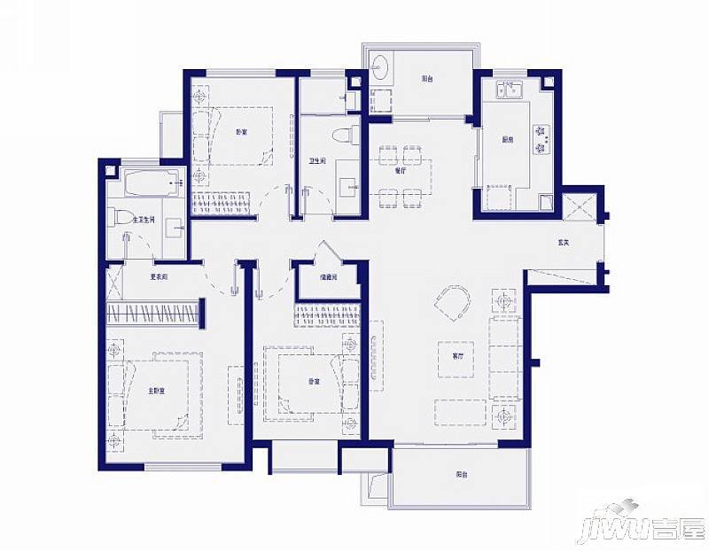 万科金域蓝湾3室2厅2卫135㎡户型图