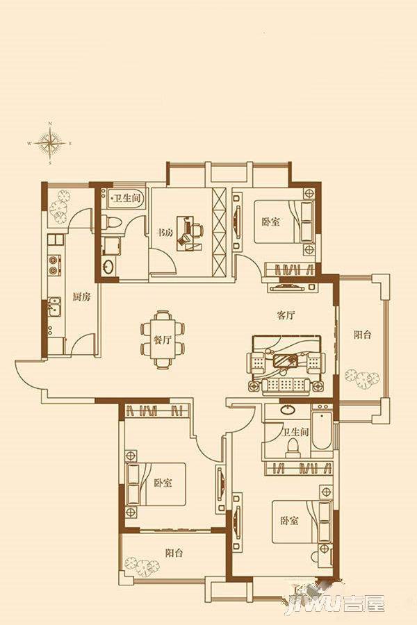 中北龙池湾4室2厅2卫147㎡户型图