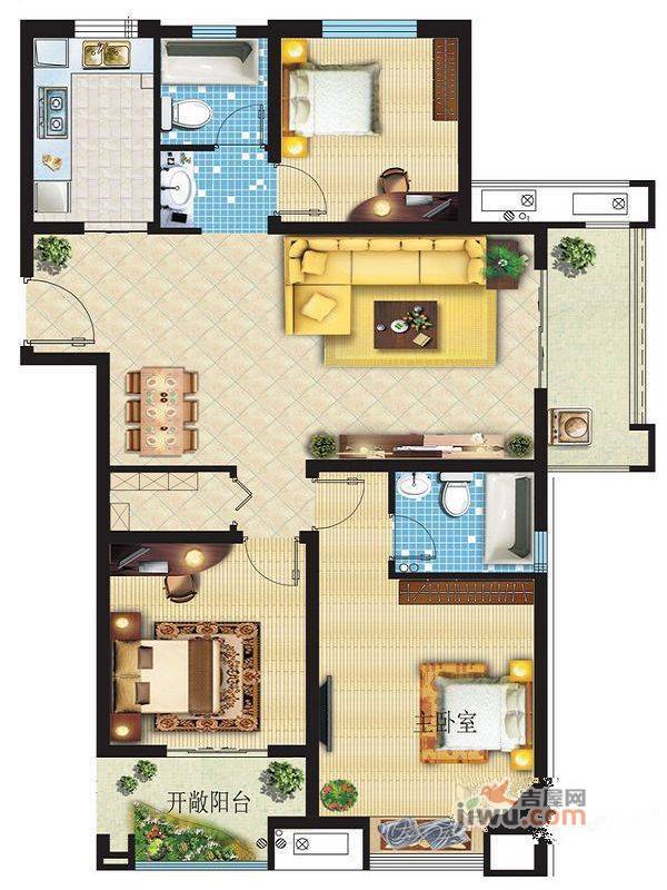 同曦阳光新城3室2厅2卫140㎡户型图