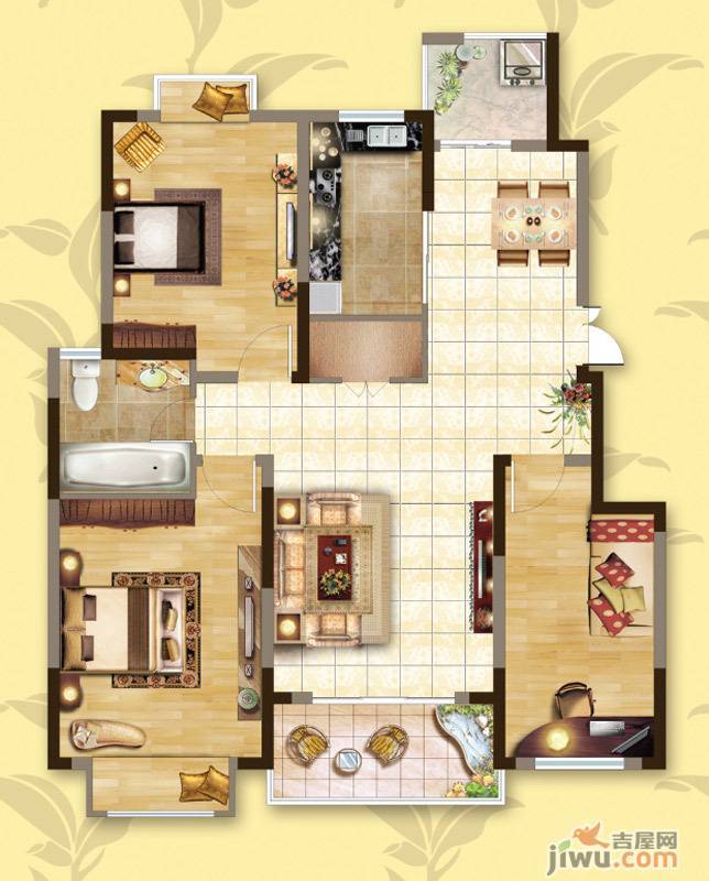 爱涛天逸园3室2厅1卫112.8㎡户型图