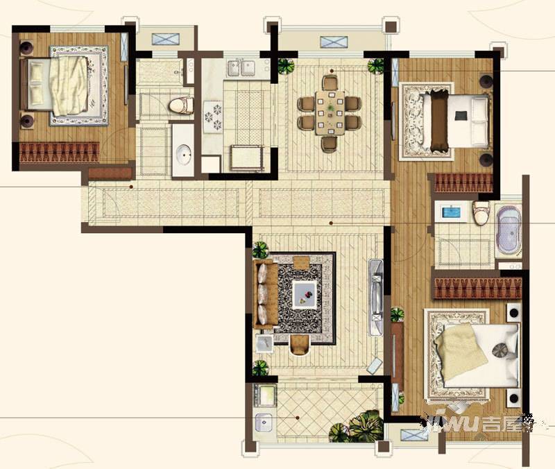 中海万锦熙岸3室2厅2卫125㎡户型图