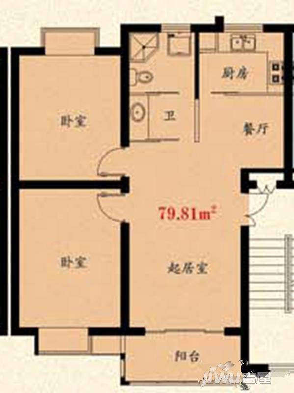 一品骊城2室2厅1卫79.8㎡户型图