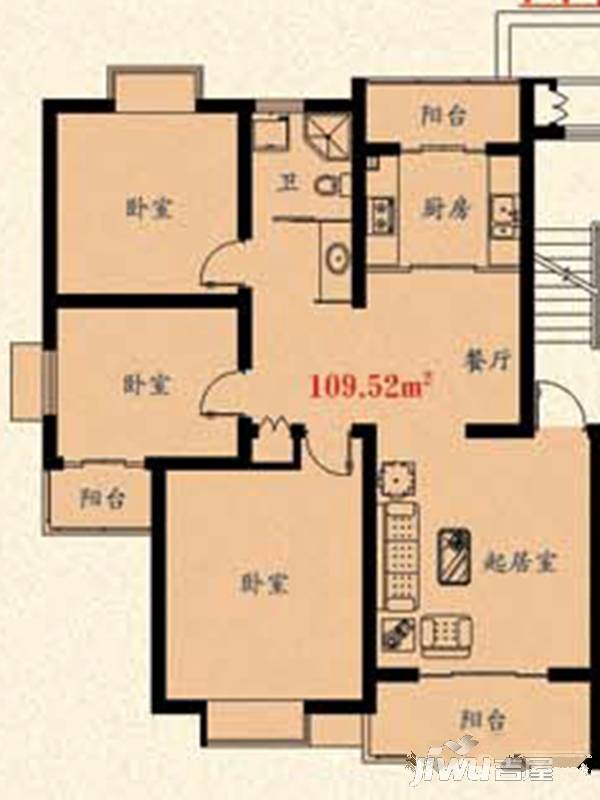 一品骊城3室2厅1卫109.5㎡户型图