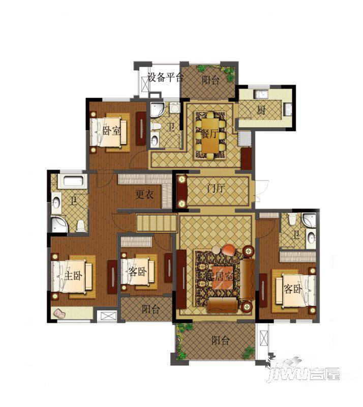 宏图上水庭院4室2厅3卫181.7㎡户型图