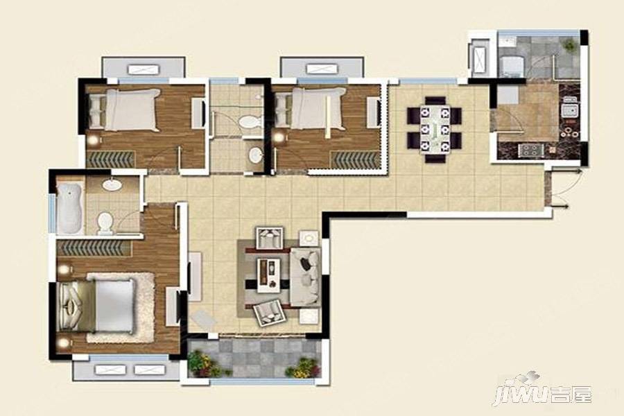 新理想家3室2厅1卫117㎡户型图