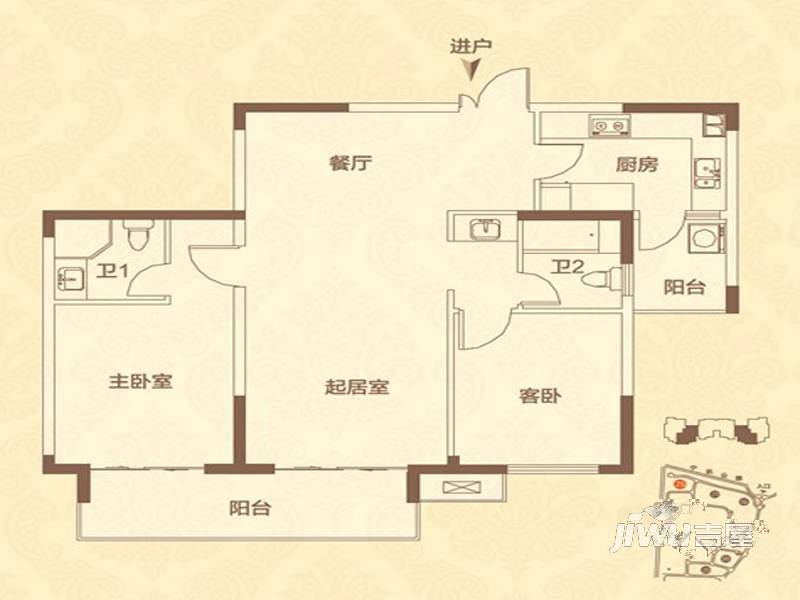 麒麟山庄公园境2室2厅2卫104㎡户型图